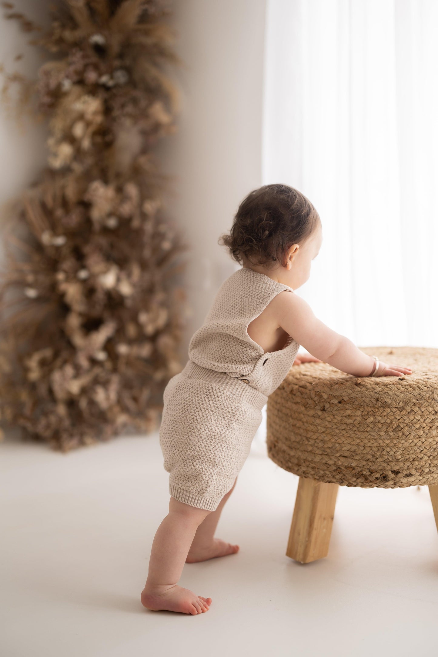 Beige Knitted Vest and Shorts Set