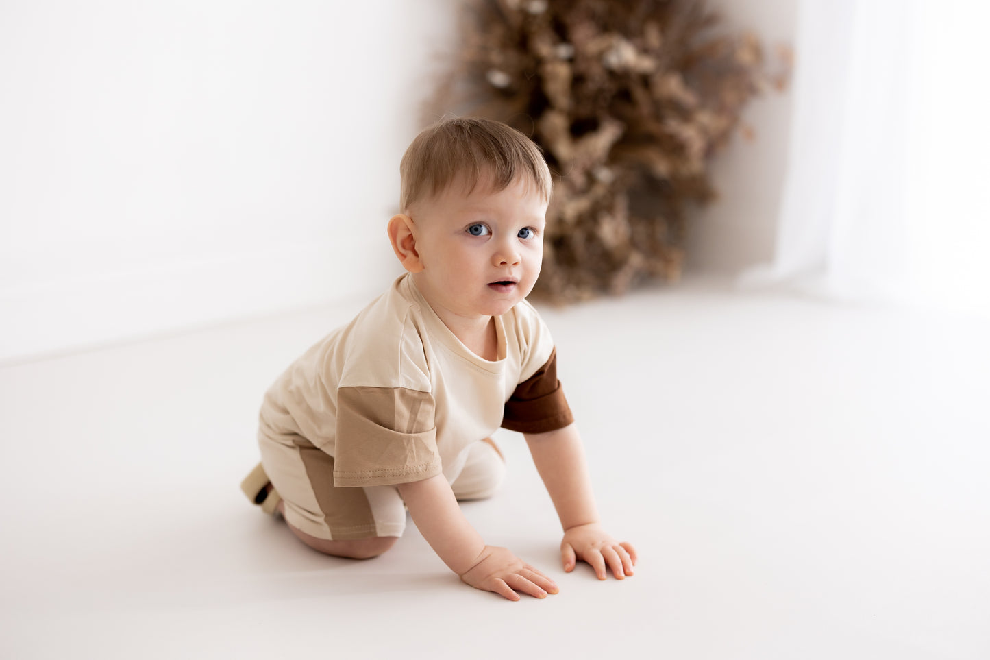 Brown Block T Shirt and Shorts Set