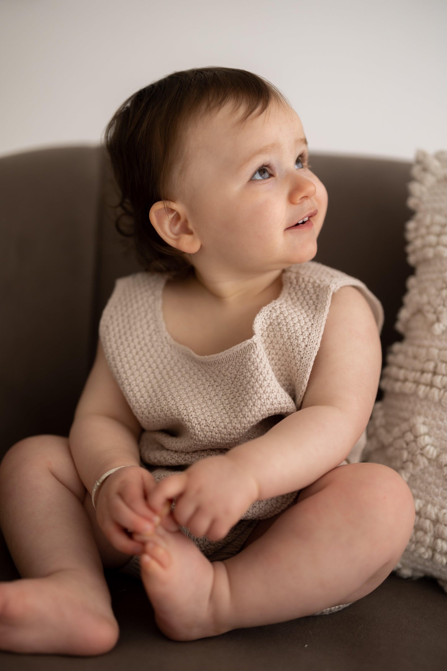 Beige Knitted Vest and Shorts Set